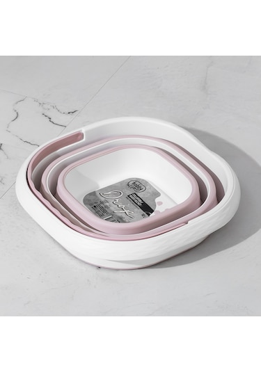 Porsima 1175-1 Damla Katlanabilir Silikon Su Kovası Pudra Beyaz Beyaz - Pembe