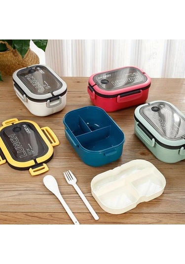 Xuweiwei Mavi 1200ml Sızdırmaz 2 Katlı Bento Kutusu Çatal Kaşık Mikrodalga Fırın Yemek Kabı Mavi