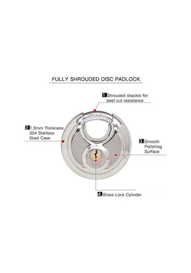 Lemestar Paslanmaz Çelik 4'lü Disk Kilit Seti - Dayanıklı Çelik Kilitler 70mm - Depo, Garaj Ve Bahçe Kullanımı İçin