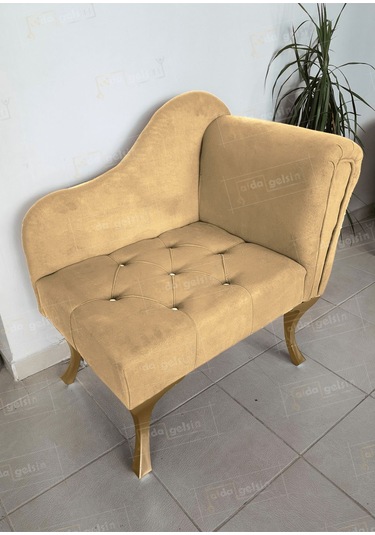 Yeni Model Ters Kol Tekli Köşe Koltuğu Josefin Bench Gold Ayak Vizon