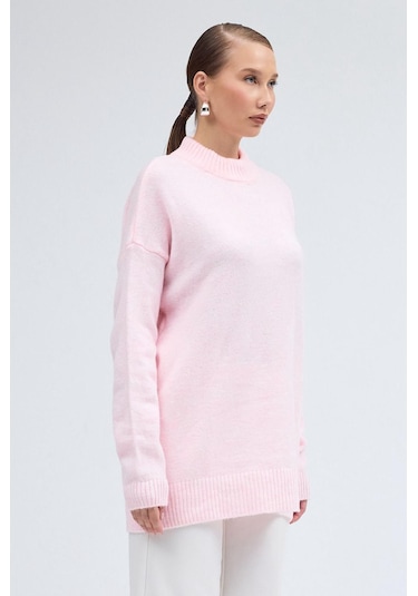 Pera Butik Özlem Yılmaz Yarım Balıkçı Oversize Triko Kazak Pembe
