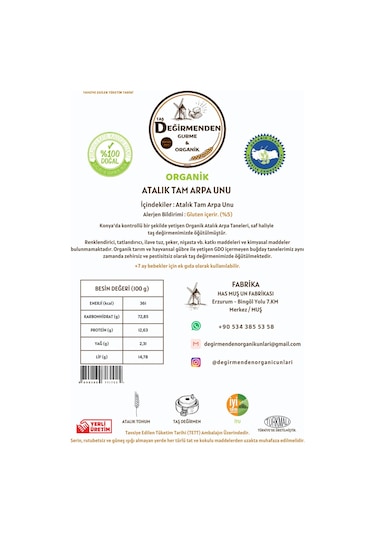 Taş Değirmenden Gurme & Organik Atalık Tam Arpa Unu 5 KG