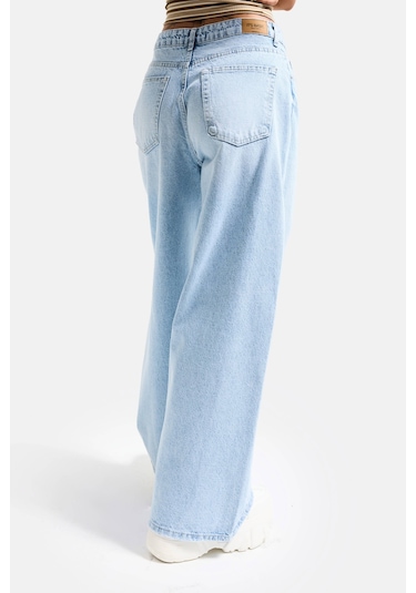 Itsbasic Kadın Ice 4s6-3 Süper Baggy Fit Bol Kesim Orta Bel Denim Jean Buz Mavi