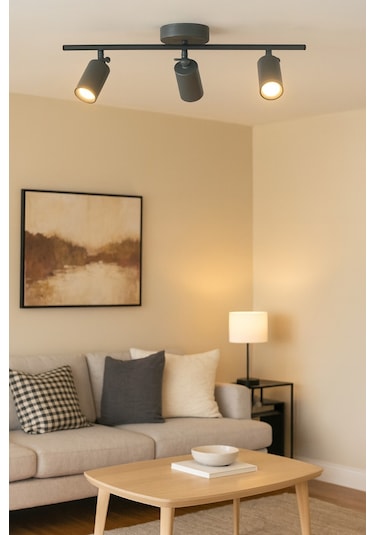 Spoti 3'lü Antrasit Renk Gün Işığı Modern Tasarım Salon - Mutfak - Banyo Spot Ledli Sıralı Avize Antrasit