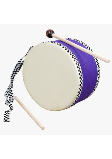 Askılı Deri Çocuk Davulu 2 Tokmaklı Davul 17 Cm Mor Davul