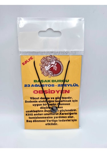 Sertifikalı Başak Burcu Obsidyen Taşı Doğal Taş Kolye Çok REnkli