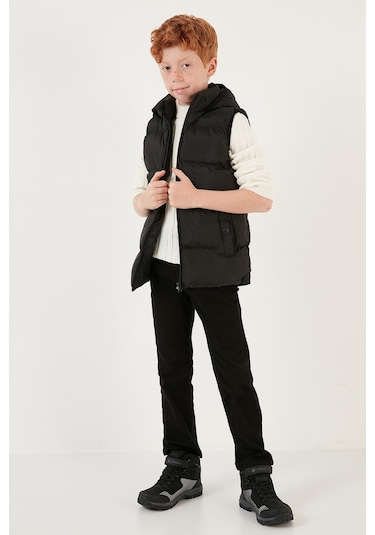 Lela Fermuarlı Kapüşonlu Cepli Şişme Unisex Çocuk Yelek 5761983 Siyah
