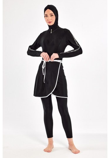 Uv Korumalı 3 Farklı Şekilde Giyilebilir Likralı Etekli Tesettür Mayo 1109 Siyah02 Siyah02