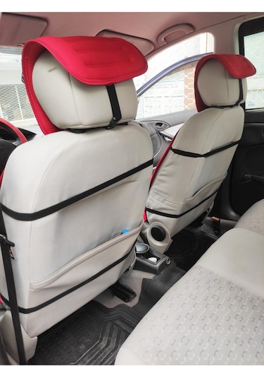 2,li Kırmızı Oto Koltuk Kılıfı Minder Alkantra Kumaş Kabartmalı