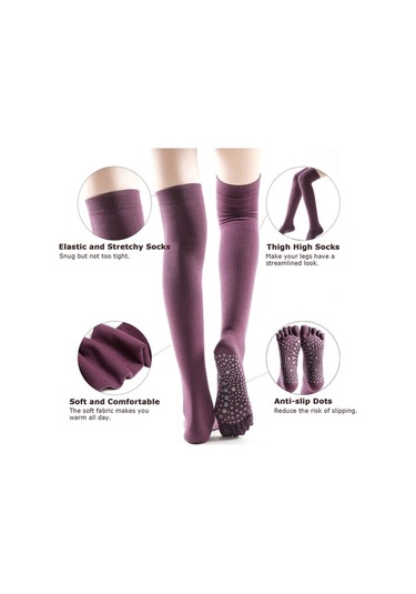 Willowhaven Kadın Yüksek Burun Dans Çorabı - 5 Parmak Kaymaz Isıtıcı Yoga Siyah