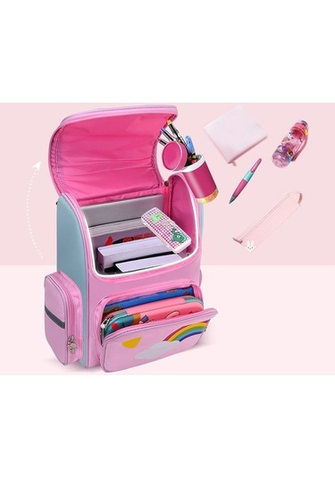 Fengdong Çocuklar Okul Sırt Çantası Sevimli Karikatür Okul Çantaları Kızlar Aydınlık Pembe Kitap Çantası İlköğretim Okulu Öğrenci Sırt Çantası-mavi-1 Mavi