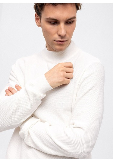 Yarım Balıkçı Yaka Regular Fit Düz Beyaz Erkek Kazak B33w40060 001