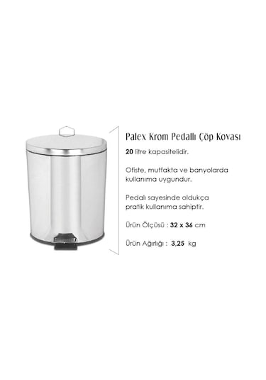Palex Krom Pedallı Çöp Kovası 20 Litre Gri