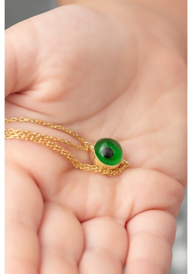 Yeşil Göz Bileklik Altın Kaplama 925 Ayar Gümüş Zincirli