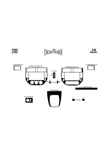 Ford C Max Konsol-torpido Kaplama 2004-2010 12 Parça Analog Klima - Seçenekler