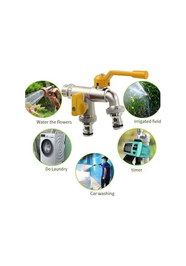 Xurunkeji 3/4 Bahçe Avlusu Açık Hava Antifriz Musluğu Bir-içeri-iki-çıkış Açık Hava Çamaşır Makinesi Tüm Bakır Çift Kullanımlı Büyük Akış GÜMÜŞ