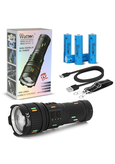 Watton 5000 Lümen Lazer Etkili Çok Güçlü Kamp Avcılık Acil Durum