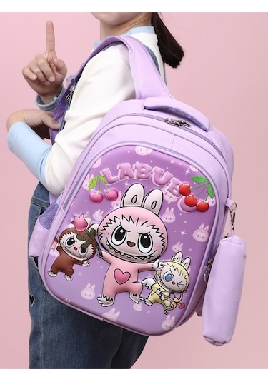 Labubu İlköğretim Öğrenci Kız Erkek Şık Moda Sevimli Okul Sırt Çantası Mor