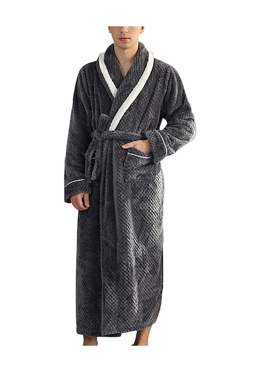 Bayan Sabahlık Flanel Cepli Havlu Sabahlık Kadın Bornoz Kemerli Mavi