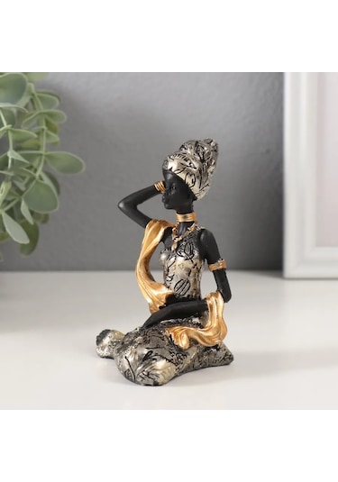 Simalend Afrika Kadın Çiçekli Elbiseli Heykel Hediyeliği 271600701