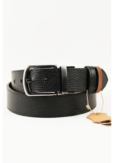 Hakiki Deri Çift Taraflı Erkek Kemer 4 Cm Taba - Siyah Taba
