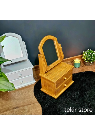 Ahşap Hareketli Aynalı Bambu Eskitme Takı Ve Makyaj Organizeri