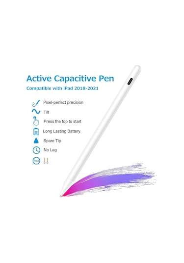 Gajeena Beyaz Aktif Kapasitif Kalem, İpad 2018-2021 Uyumlu, Dokunmatik Hassas, Yanlış Dokunmayı Engeller, El Yazısı Desteği