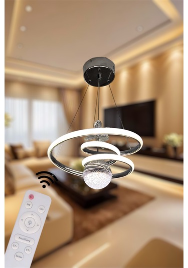 Krom Toplu Space 3 Renk Kumandalı Beyaz&sarı&günışığı Led Avize