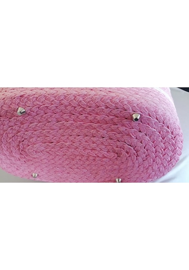 Durush Collection El İşçiliği Tek Üretim Plaj Çantası Pembe-beyaz