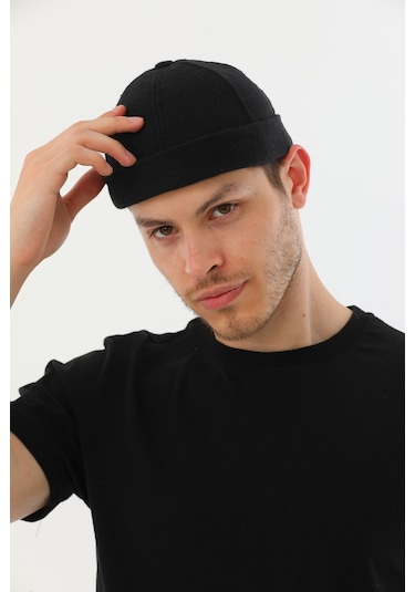 Kaşe Siyah Arkadan Ayarlı Retro Hip-hop Takke Şapka Siyah