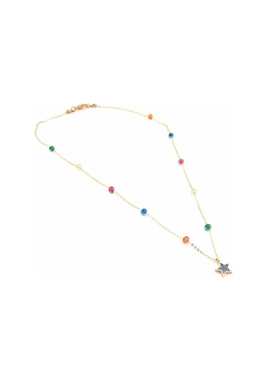 Mavi Taşli Yildiz Renkli Boncuklar Kadin Kolye  Q0326 Mavi