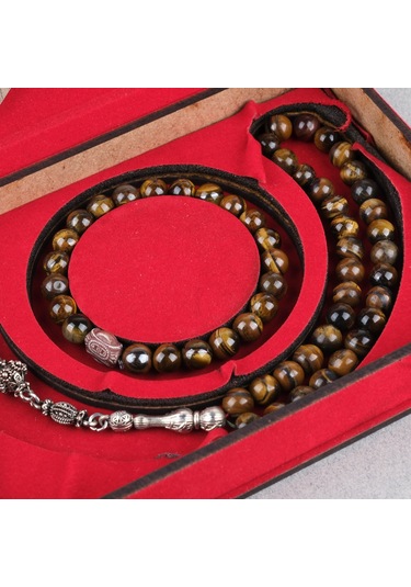 Kaplangözü Alpaka Püsküllü Küre Kesim 8.5mm Tesbih Ve Bileklik Seti Kahverengi