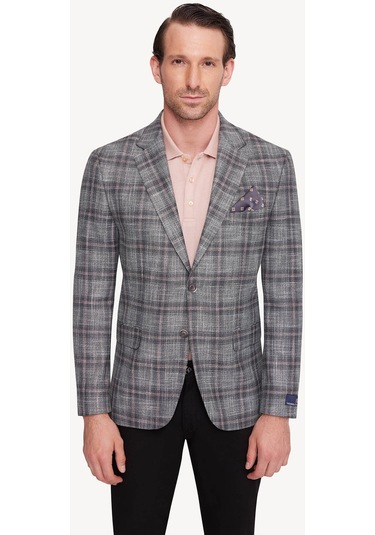 Erkek Yeşil Gri Regular Fit Ekose Ceket 001