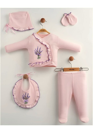 Kız Bebek Yeni Doğan Pembe Lavanta Nakışlı Lüks Hastane Çıkışı Pembe
