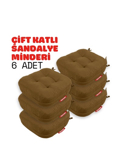 Xpermate 6'lı Çift Kat Sandalye Minderi 42x42x8 Kahverengi