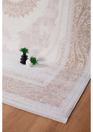 Voyage %100 Akrilik Yumuşak Dokulu Halı Kilim Salon Mutfak Koridor Yolluk Dokuma Makine Halısı Ac-208 Vizon