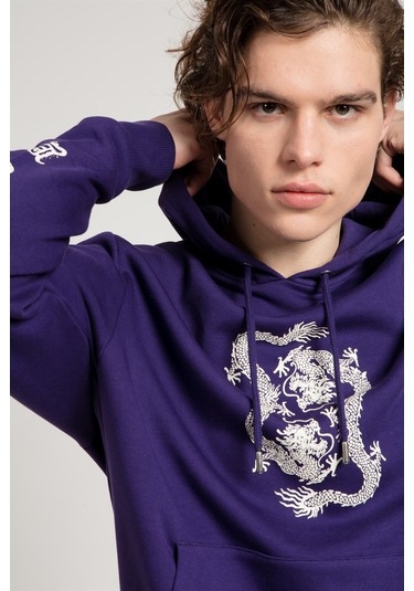 Jahr Marc Dragon Baskılı Mor Oversize Erkek Sweatshirt Mor