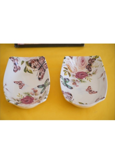 Mitra Dijital Baskılı 2'li Dikdörtgen Kayık Tabak Beyaz