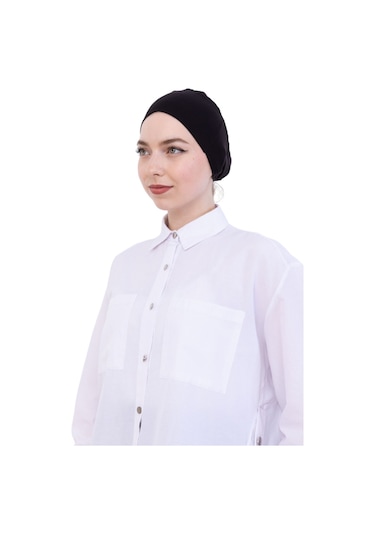 Kadın Tesettür Bone Bağcıklı Dikişsiz Penye 4 Parça Set Siyah