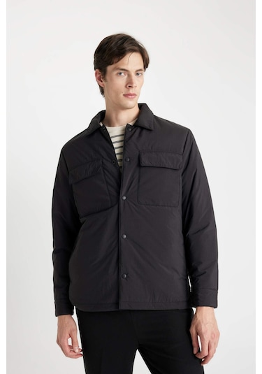 DeFacto Siyah Su İtici Şişme Mont Slim Fit Dar Kesim Gömlek Yaka Çıtçıtlı Cepli D1230AX24WNBK27