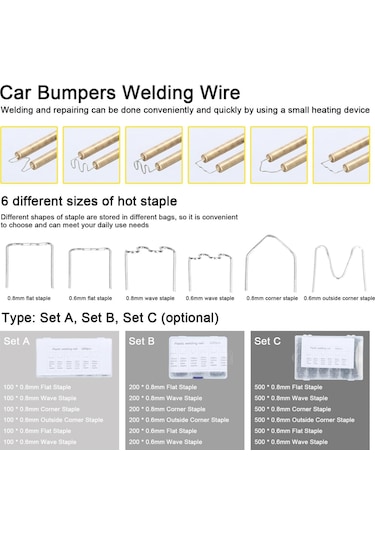 Araba Tamponları Plastik Kaynak Makinesi İçin Kaynak Teli Plastik Kaynakçı Saplamaları Plastik Görünüm Set C