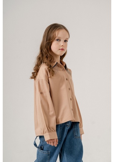 Kız Çocuk Yakası Taşlı Gömlek 3126 Bej