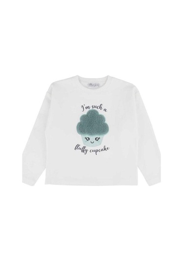 Kız Çocuk Peluş Cupcake Desenli Sweatshirt-13508 Ekru