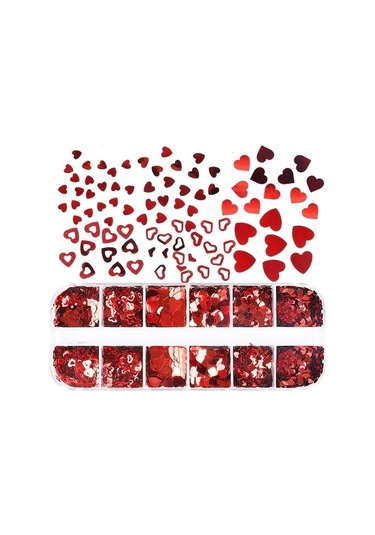 Kırmızı Tırnak Süsleme Folyo Pulları Kalp Dizayn Nail Art