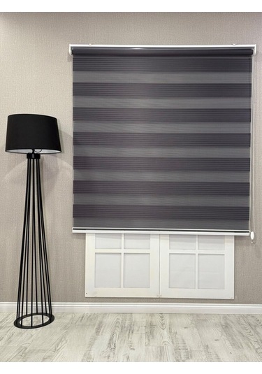 Donatti Zebra Stor Geniş Plise Güneşlik Perde Antrasit Gri Antrasit Gri