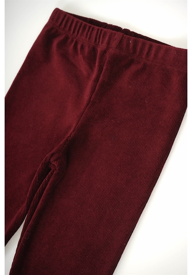 Kız Çocuk Bel Lastikli Fitilli Kadife Tayt Bordo