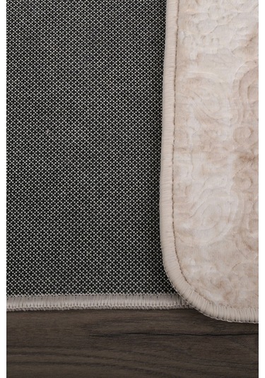 Nova Krem 80x150 + 50x80 Cm Büyük Ebat 2'li Banyo Halısı Paspas Seti Kaymaz Taban Klozet Takımı Krem