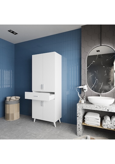 Mavera Çok Amaçlı Dolap Banyo Mutfak Kiler Dolabı Beyaz Beyaz