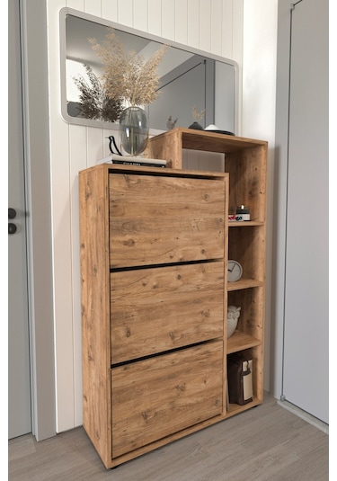 Bofigo Lego Ayakkabılık Düşer Kapak Raflı Ayakkabılık Çam