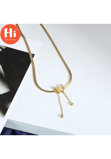 Altın Merhaba 316l Paslanmaz Çelik Moda Lüks Takı Mat 2 Katmanlı Kelebek Gerdanlık Charms Yılan Kemik Zincir Kolye Kolye Kadınlar Için
